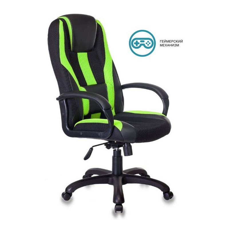 Кресло игровое Бюрократ VIKING-9/BL+SD черный/салатовый искусст.кожа/ткань главное фото