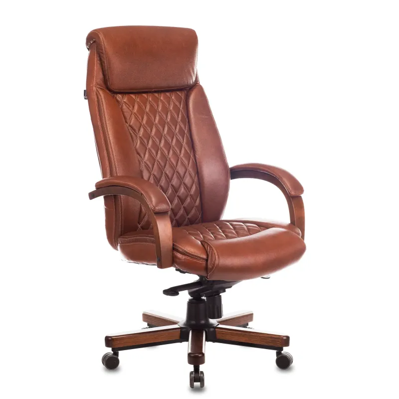 Кресло руководителя Бюрократ T-9924WALNUT светло-коричневый Leather Eichel кожа крестовина металл/дерево главное фото